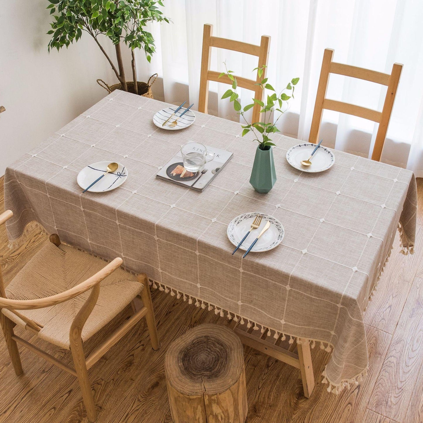 MESA-מפת פשתן גס בצבעים עם שיבוצים רחבים - MESA